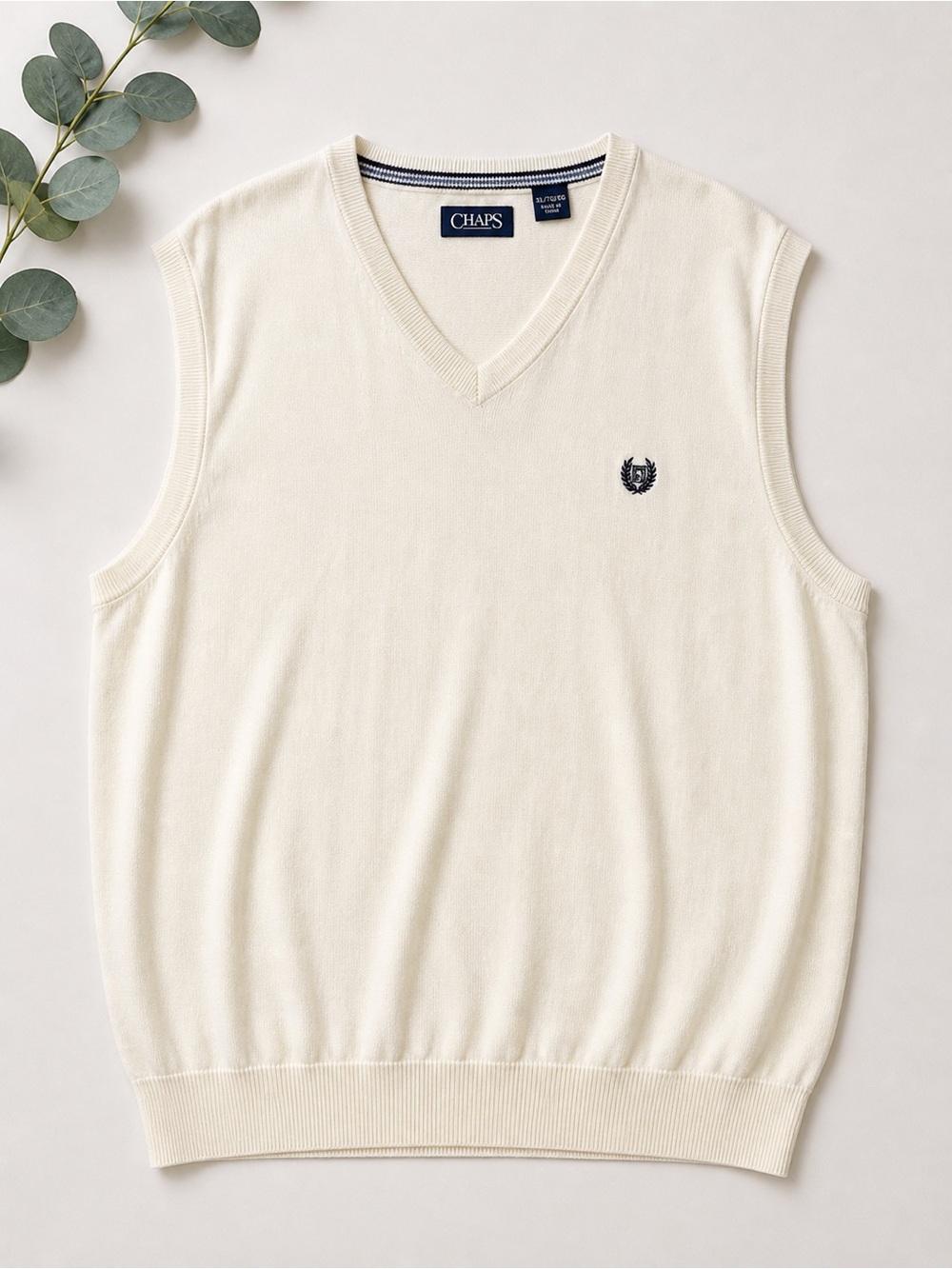 Chaps Cream Sweater Vest XXL | Classic V-Neck Preppy Layer